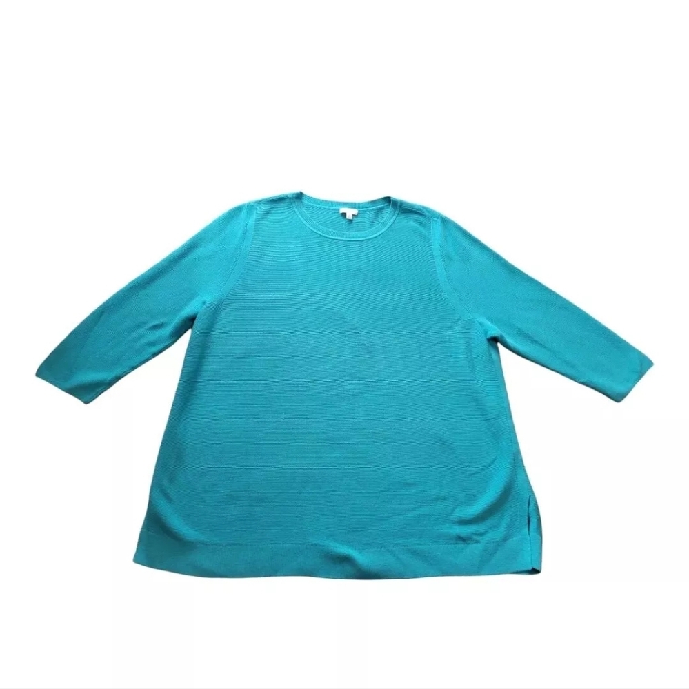 Talbots Sweater Womens Plus Size 3X Teal Pullover 3/4 length sleeve